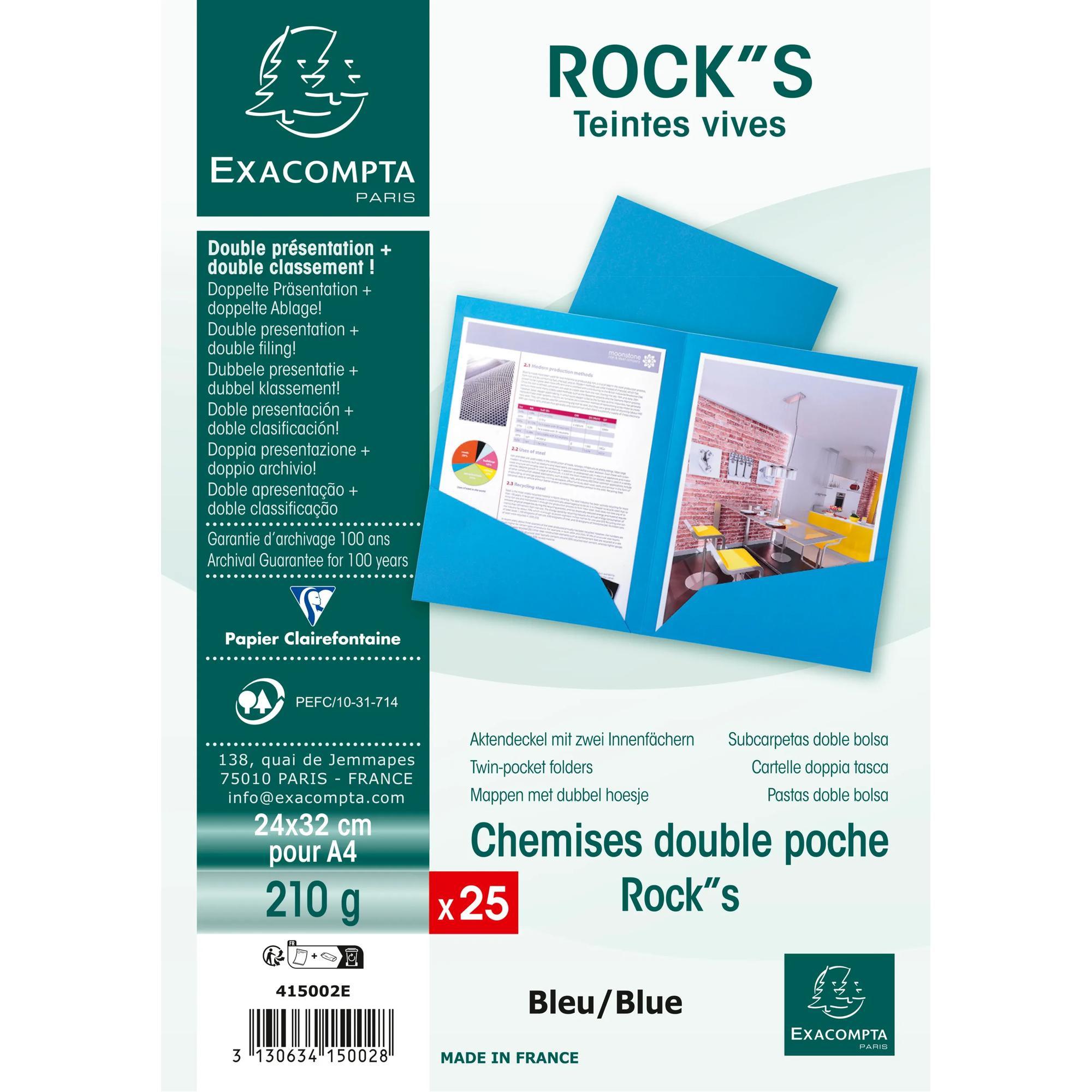 Exacompta Confezione da 25 cartelle doppia tasca ROCK''S 210 - 24x32cm - x 10  