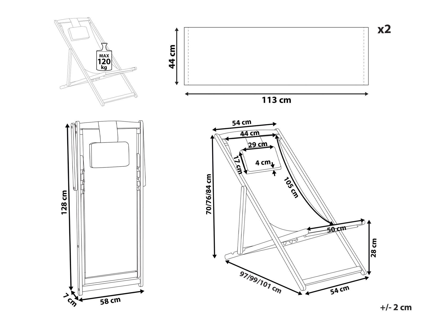 Beliani Klappbarer Liegestuhl aus Stoff Skandinavisch AVELLINO  
