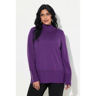 Ulla Popken  Pull en soie et laine, manches longues avec perles fantaisie, col montant 