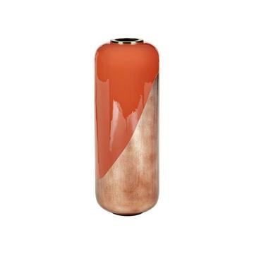 Große Vase - emailliertem Metall - D 30 x H 82 cm - Terracotta & Blattkupfer-Optik - PERLIN