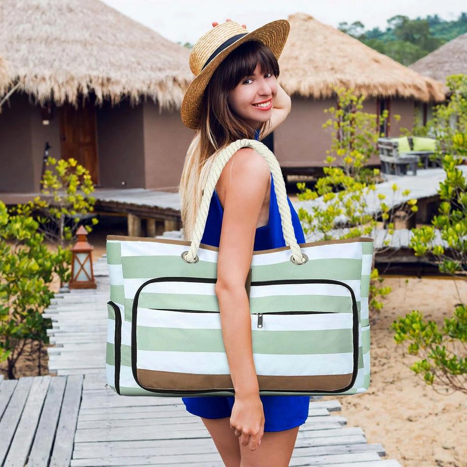 Only-bags.store Grosse Strandtasche mit Reissverschluss vielseitiger Shopper Saunatasche Reisetasche Einkaufstasche  