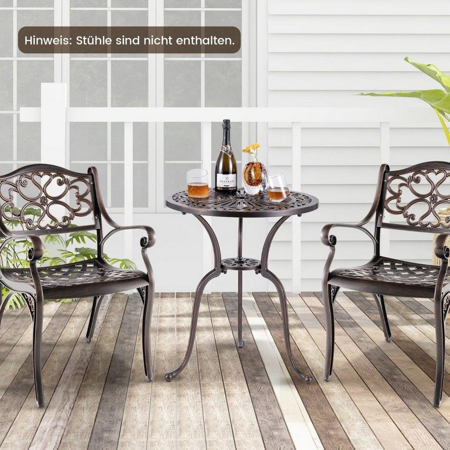 B2X Tavolo da bistrò in fusione di alluminio, tavolo da balcone resistente alle intemperie con foro per ombrellone 61 x 61 x 71 cm rosso rame  