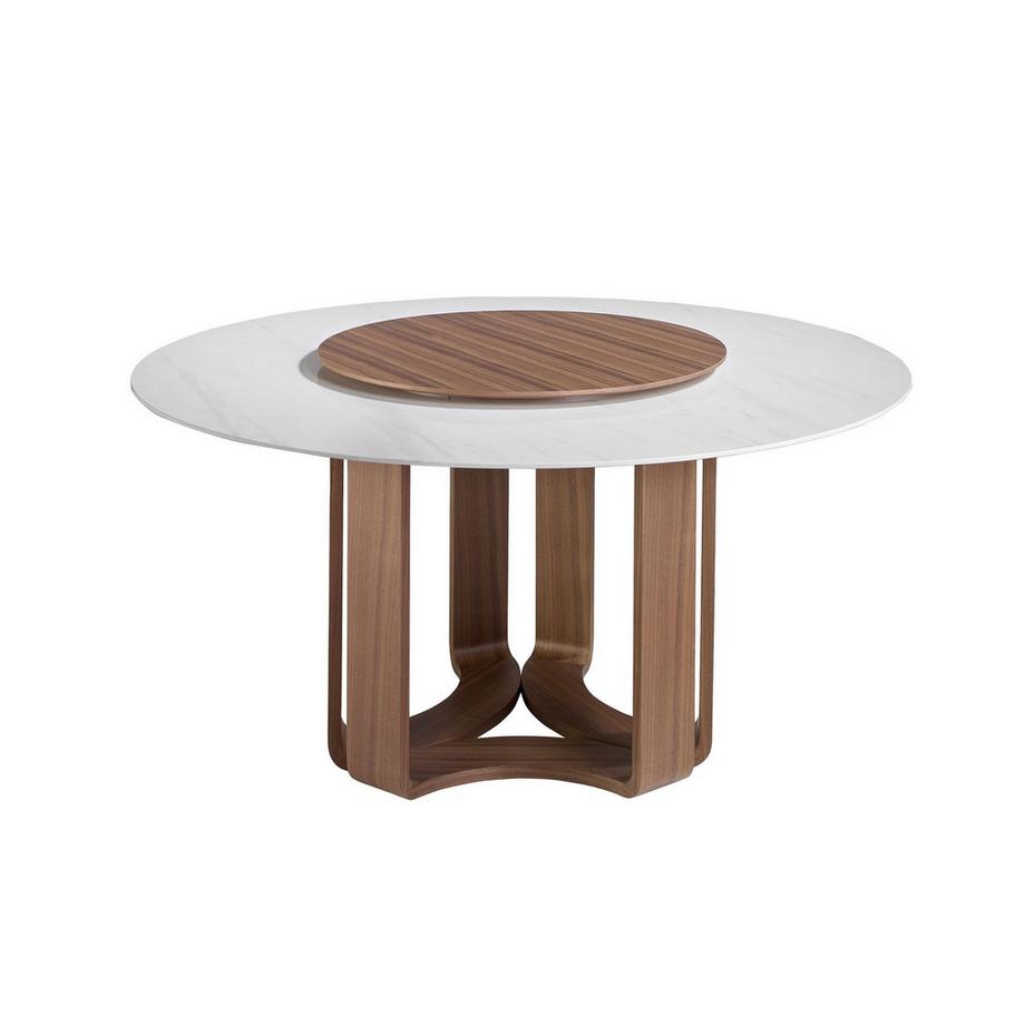 ANGEL CERDA Table à manger ronde marbre porcelaine et noyer  