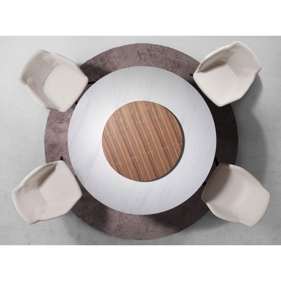 ANGEL CERDA Table à manger ronde marbre porcelaine et noyer  