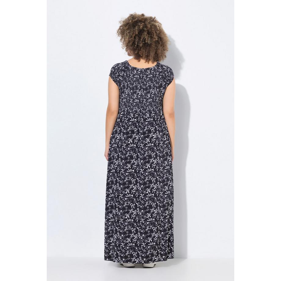 Ulla Popken Robe Smockée Nœuds Coupe Évasée Décolleté Carré Manches Courtes  