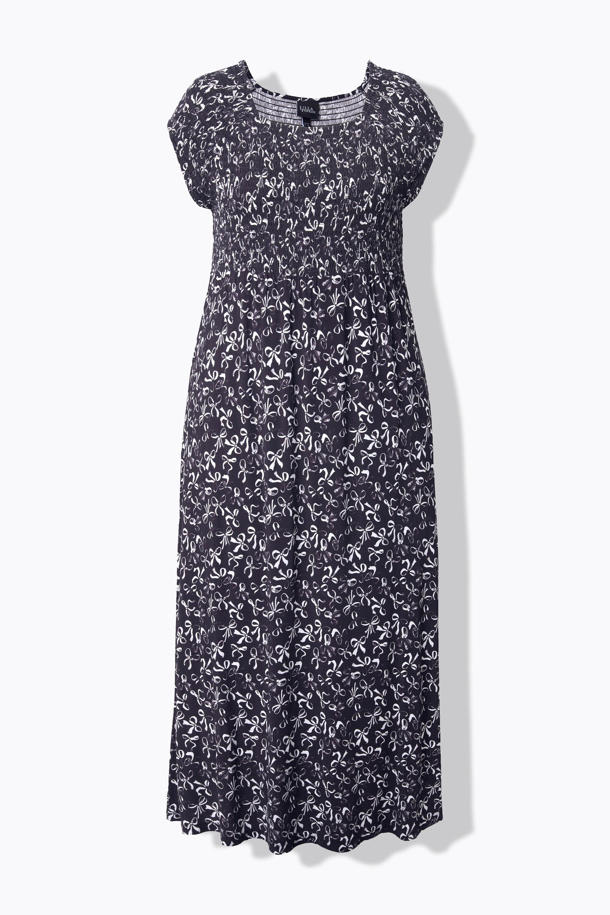 Ulla Popken Abito Smock Fiocchi Linea A Scollo Quadrato Mezza Manica  