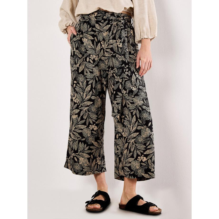 Pantalon-jupe à motif de feuilles en batik