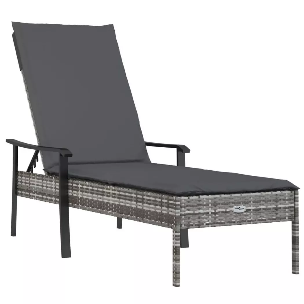 Chaise longue avec coussin gris résine tressée Vidaxl