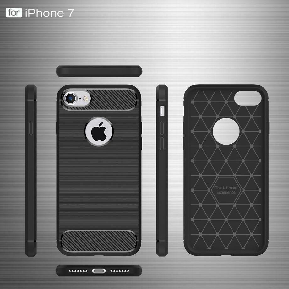 Cover-Discount  iPhone SE / 8 / 7 - Silikon Gummi Case Metall Carbon Look 