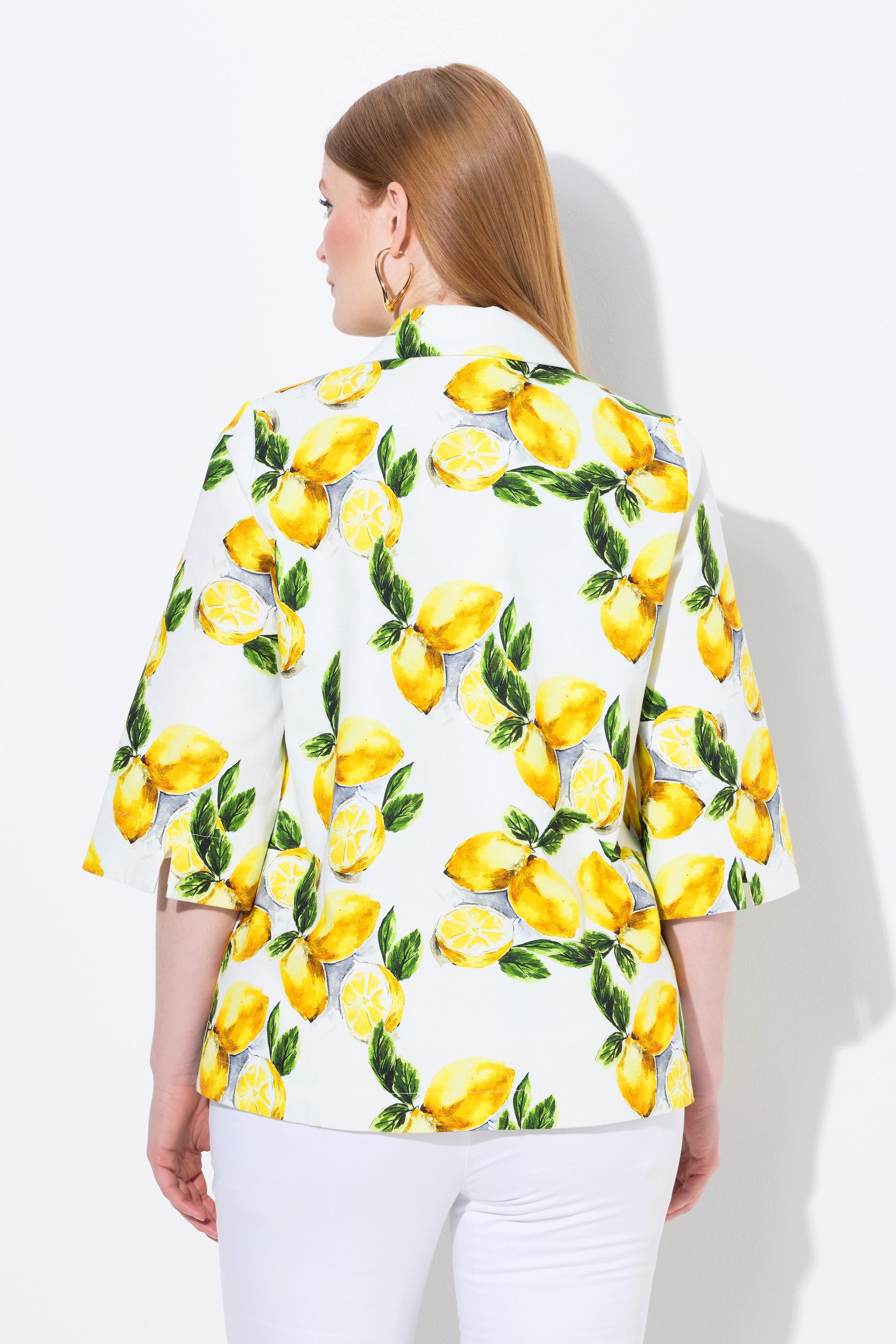 Ulla Popken Giacca Stampa Limoni A-Line Collo Camicia Maniche 3/4  