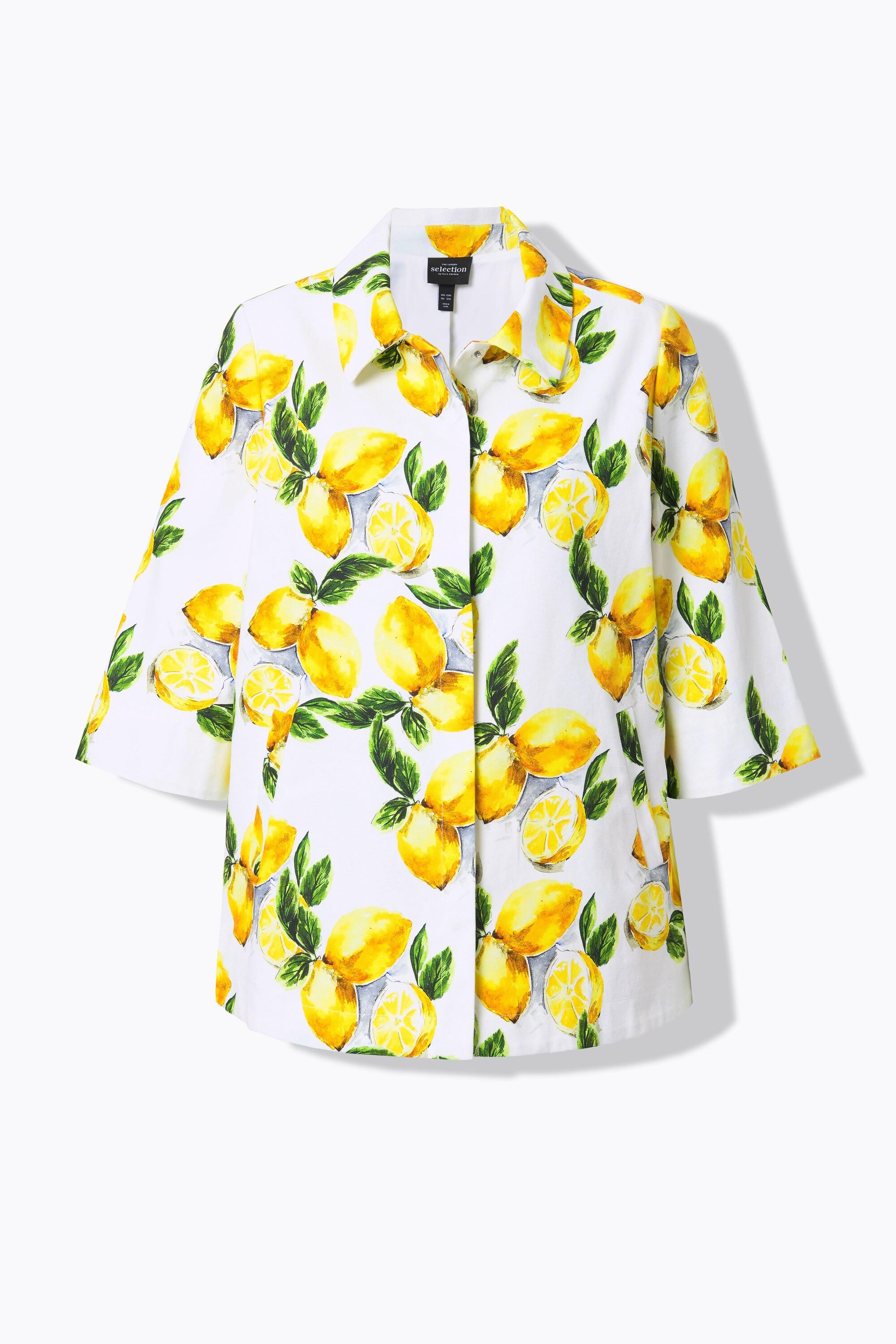 Ulla Popken Giacca Stampa Limoni A-Line Collo Camicia Maniche 3/4  