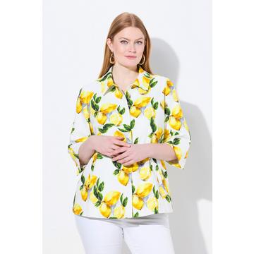 Giacca dal taglio svasato con limoni, collo da camicia e maniche a 3/4