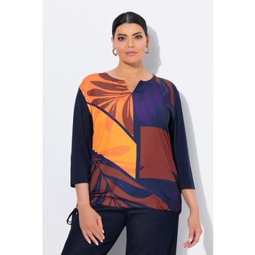 Maglia dal taglio oversize con foglie, scollo a tunica e maniche a 3/4