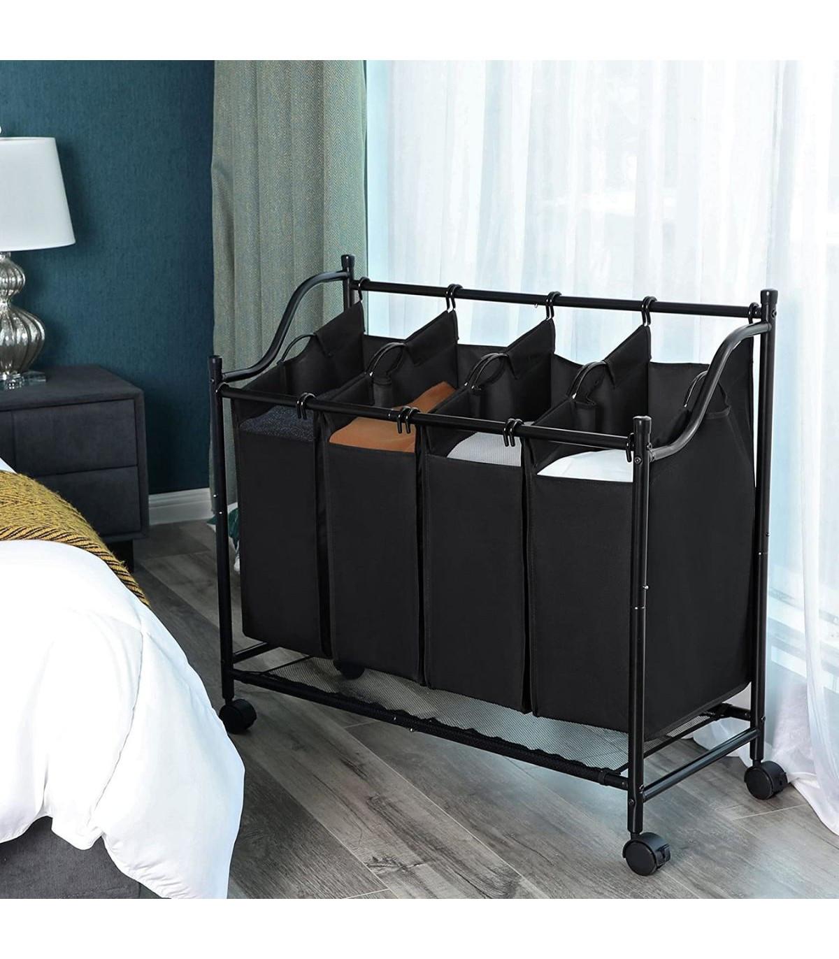 Calicosy Bac à linge avec 4 sacs amovibles noirs sur roulettes  