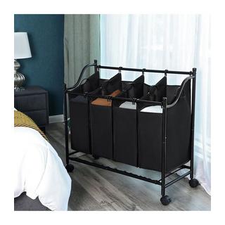 Calicosy Bac à linge avec 4 sacs amovibles noirs sur roulettes  