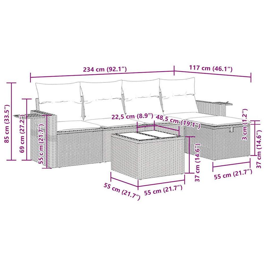 VidaXL set di divani da giardino Polirattan  