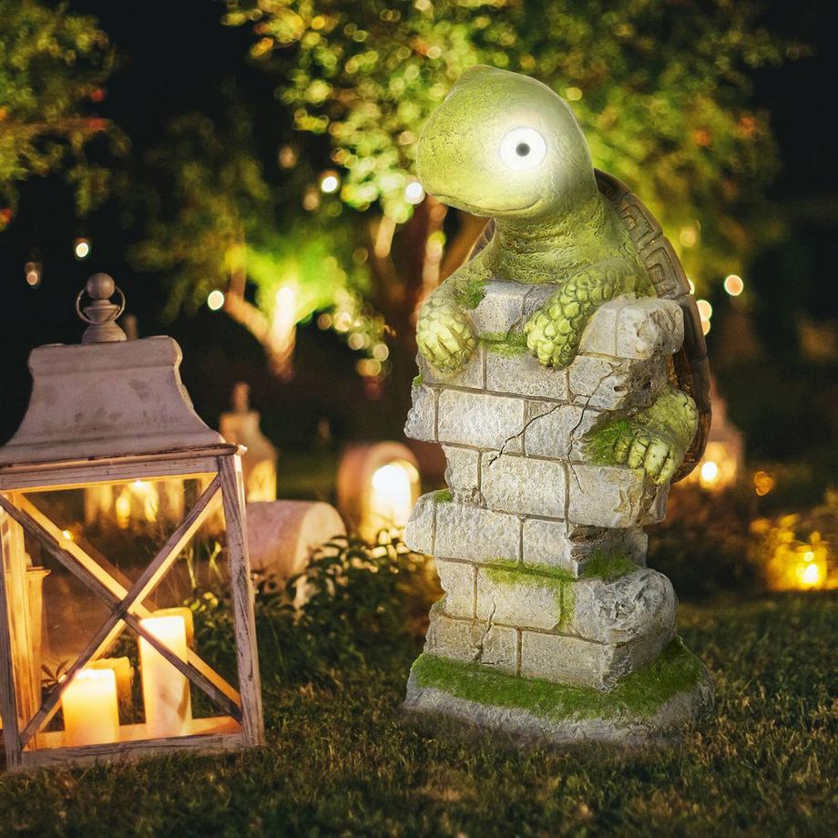 Northio Schildkröten-Skulptur Mit Led Solarleuchte Gartenfigur, 36,5 Cm Outdoor-Ornament Für Rasen, Garten, Hof  