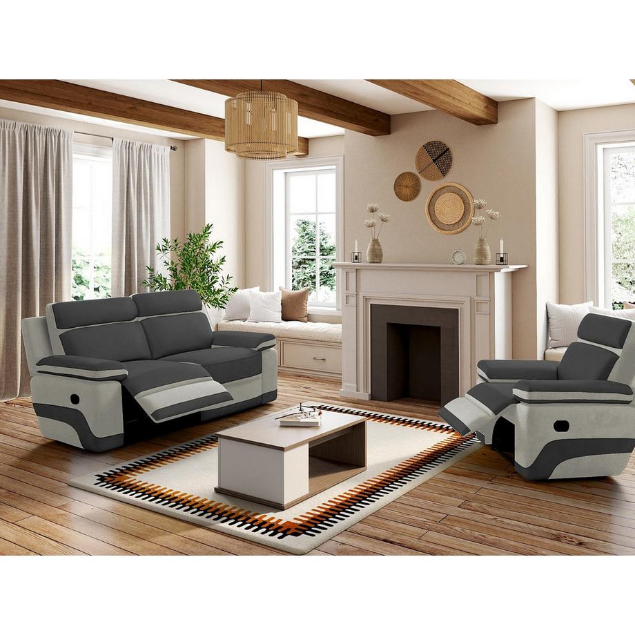 Vente-unique Canapé 3+1 places relax en microfibre TALCA clair  