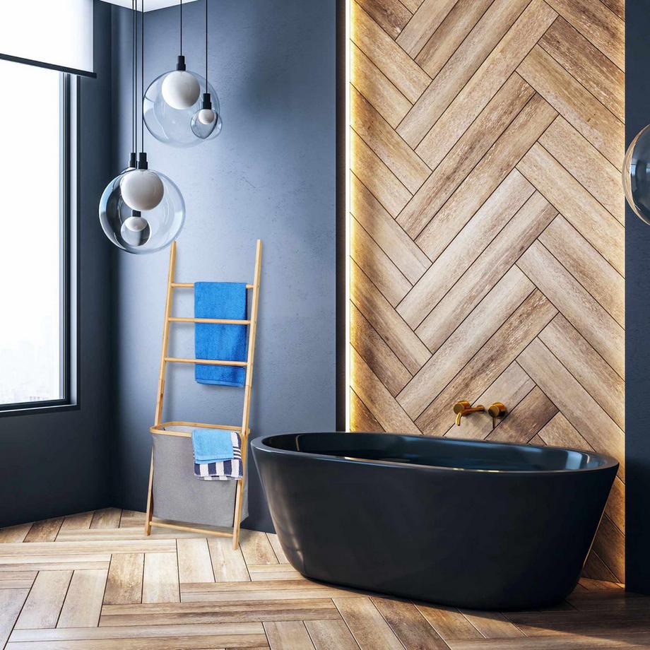 B2X  Porte-serviettes en bambou avec panier à linge 