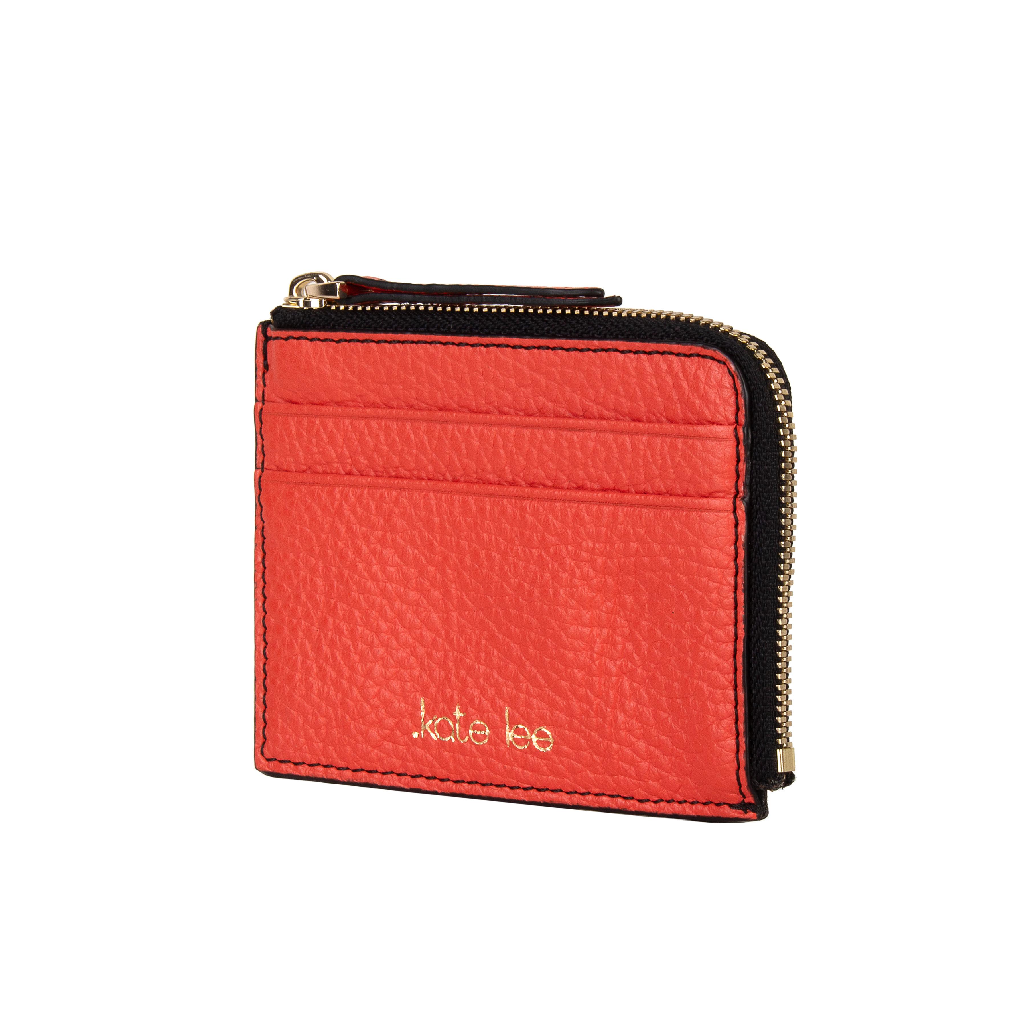 Kate Lee  Porte-cartes avec porte-monnaie zippé en cuir Alois couleur corail 