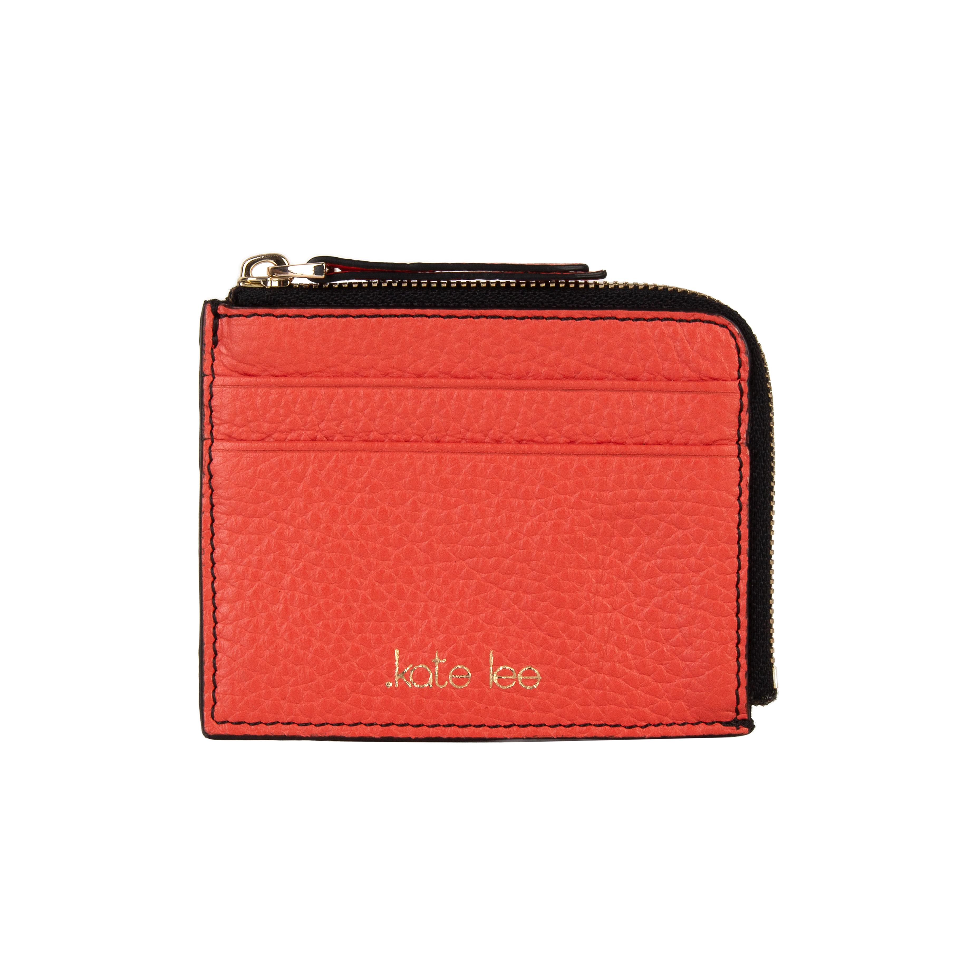 Kate Lee  Porte-cartes avec porte-monnaie zippé en cuir Alois couleur corail 