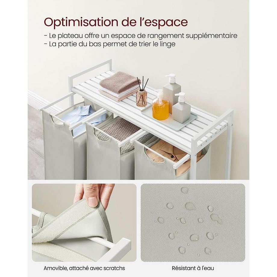 Pricenet  Wäschekorb mit 3 Fächern, Lattenrost und Einlagen 