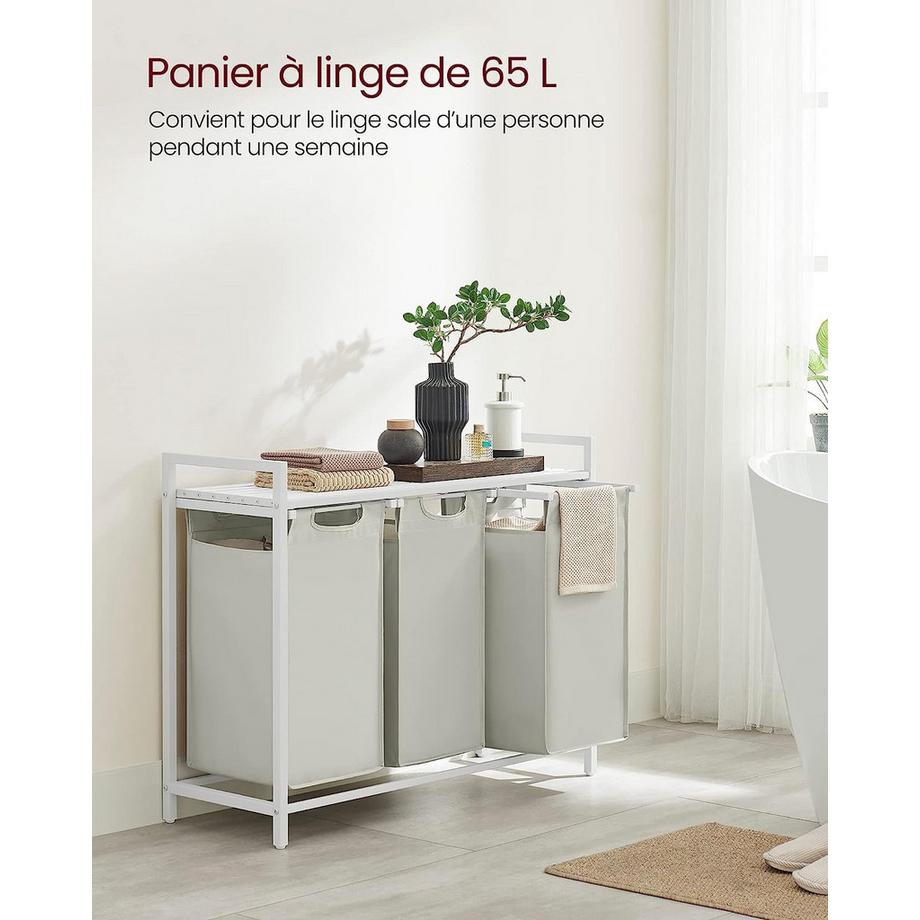 Pricenet  Wäschekorb mit 3 Fächern, Lattenrost und Einlagen 