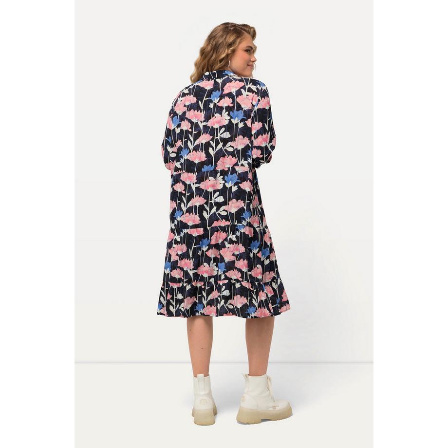 Ulla Popken Robe Midi Fleurs Aquarelle Col Chemise Manches Longues  