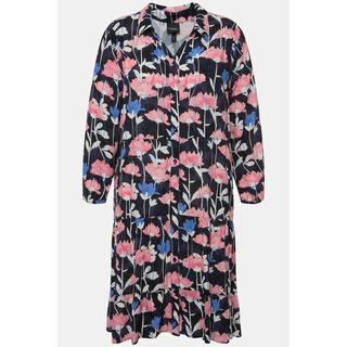 Ulla Popken  Abito midi con fiori a effetto acquarello, collo da camicia e maniche lunghe 