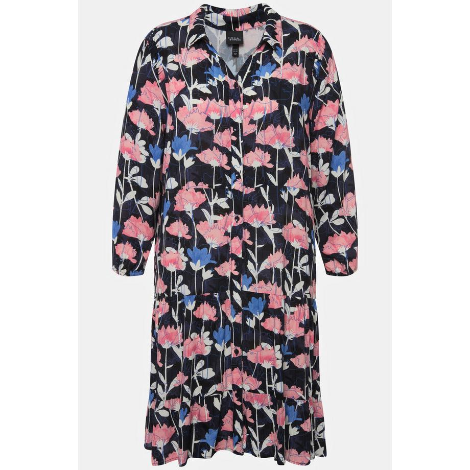Ulla Popken Robe Midi Fleurs Aquarelle Col Chemise Manches Longues  