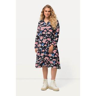 Ulla Popken  Robe midi à manches longues, imprimé fleurs esprit aquarelle, col chemise 