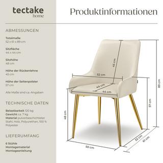 Tectake Polsterstuhl Avane, Samtoptik, Belastbarkeit 120 kg  