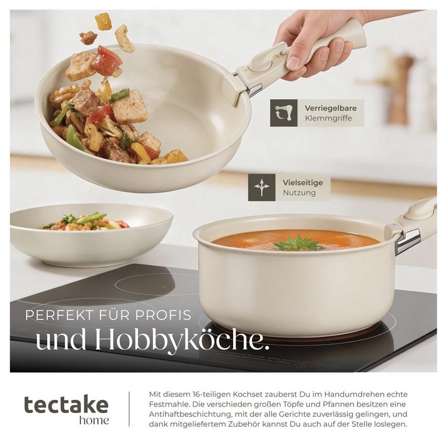 Tectake Ensemble de vaisselle et kit de cuisine UNA/GENUA Ensemble de vaisselle en grès émaillé  