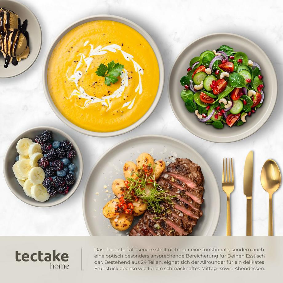 Tectake Ensemble de vaisselle et kit de cuisine UNA/GENUA Ensemble de vaisselle en grès émaillé  