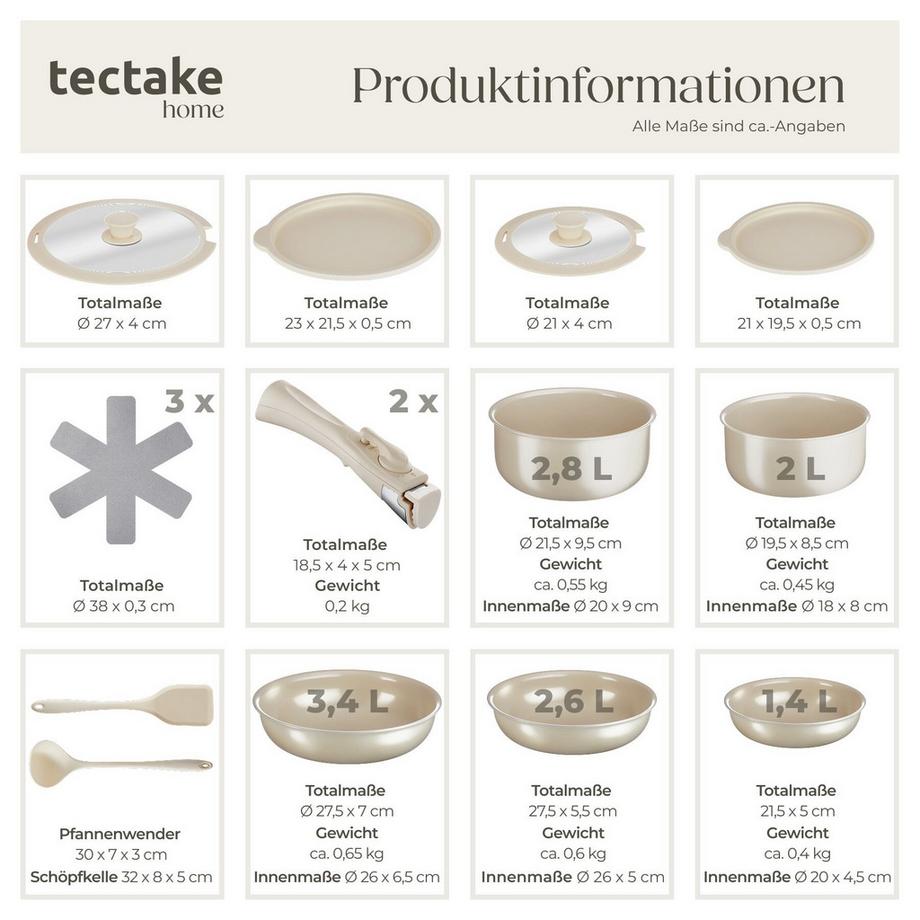 Tectake Ensemble de vaisselle et kit de cuisine UNA/GENUA Ensemble de vaisselle en grès émaillé 40 pièces  