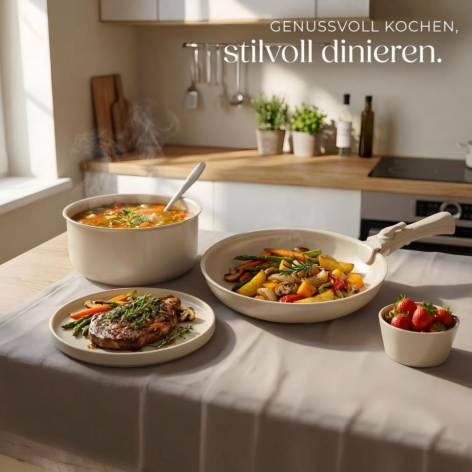 Tectake Ensemble de vaisselle et kit de cuisine UNA/GENUA Ensemble de vaisselle en grès émaillé 40 pièces  