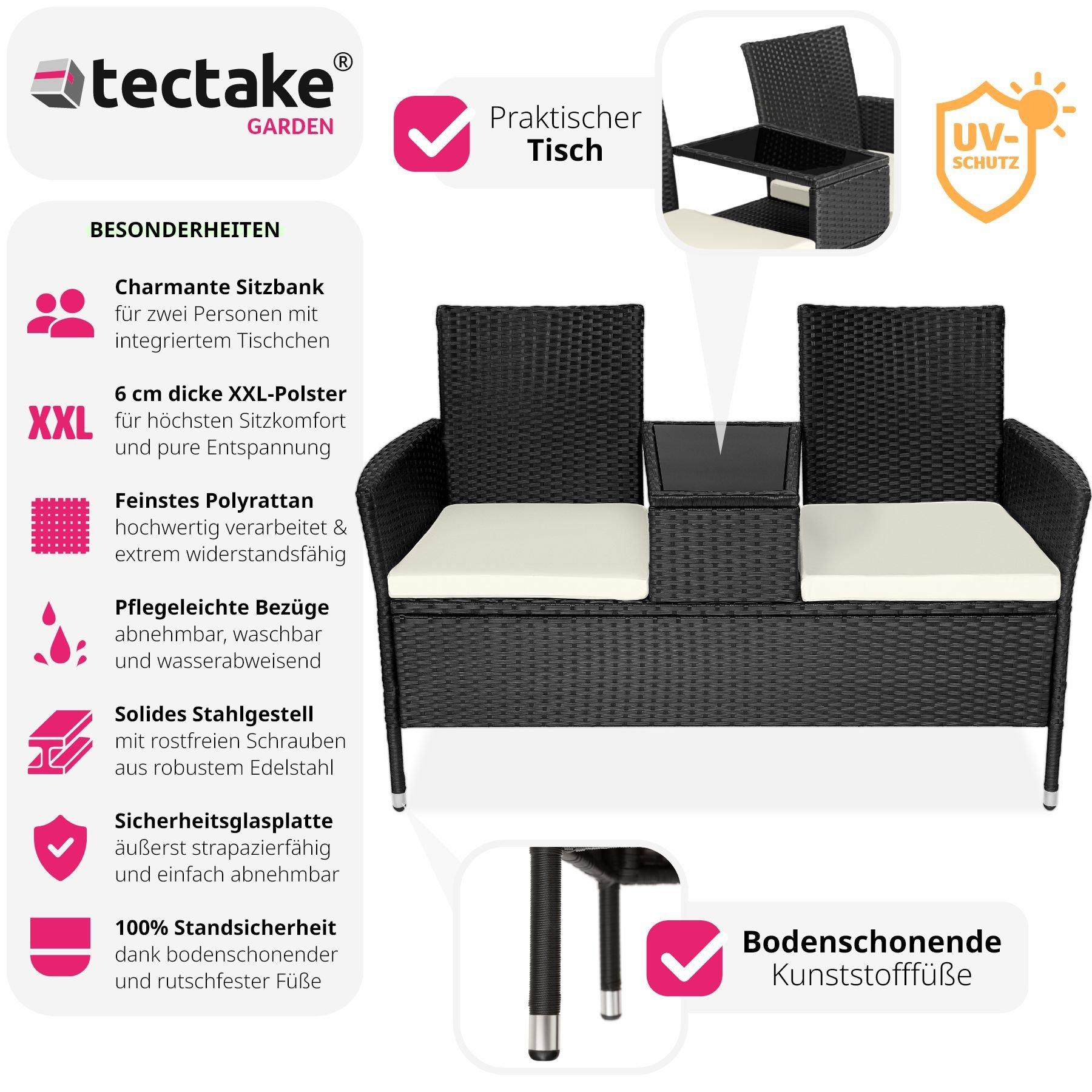 Tectake Rattan Gartensitzbank mit Tisch  