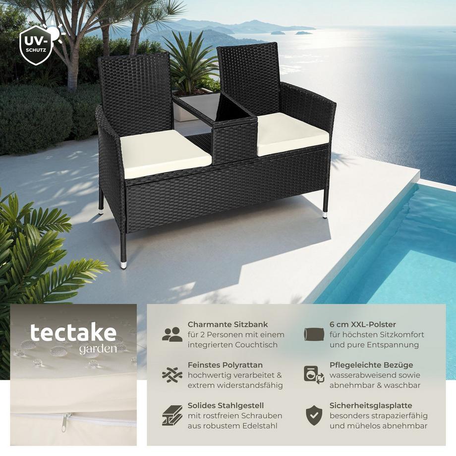 Tectake Rattan Gartensitzbank Narbonne 2-Sitzer widerstandsfähig  
