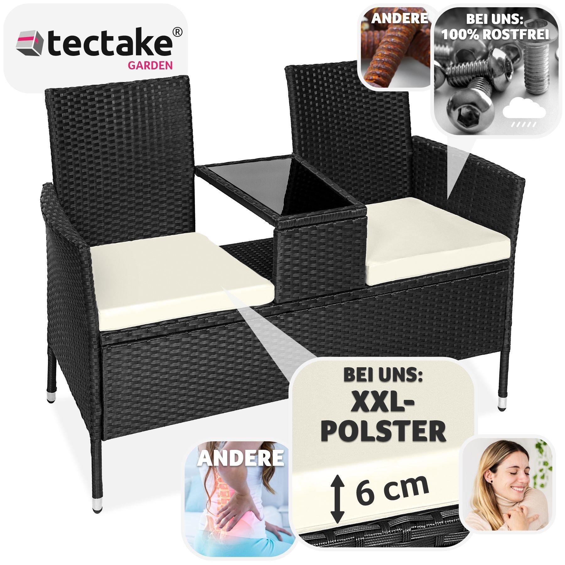 Tectake Rattan Gartensitzbank mit Tisch  