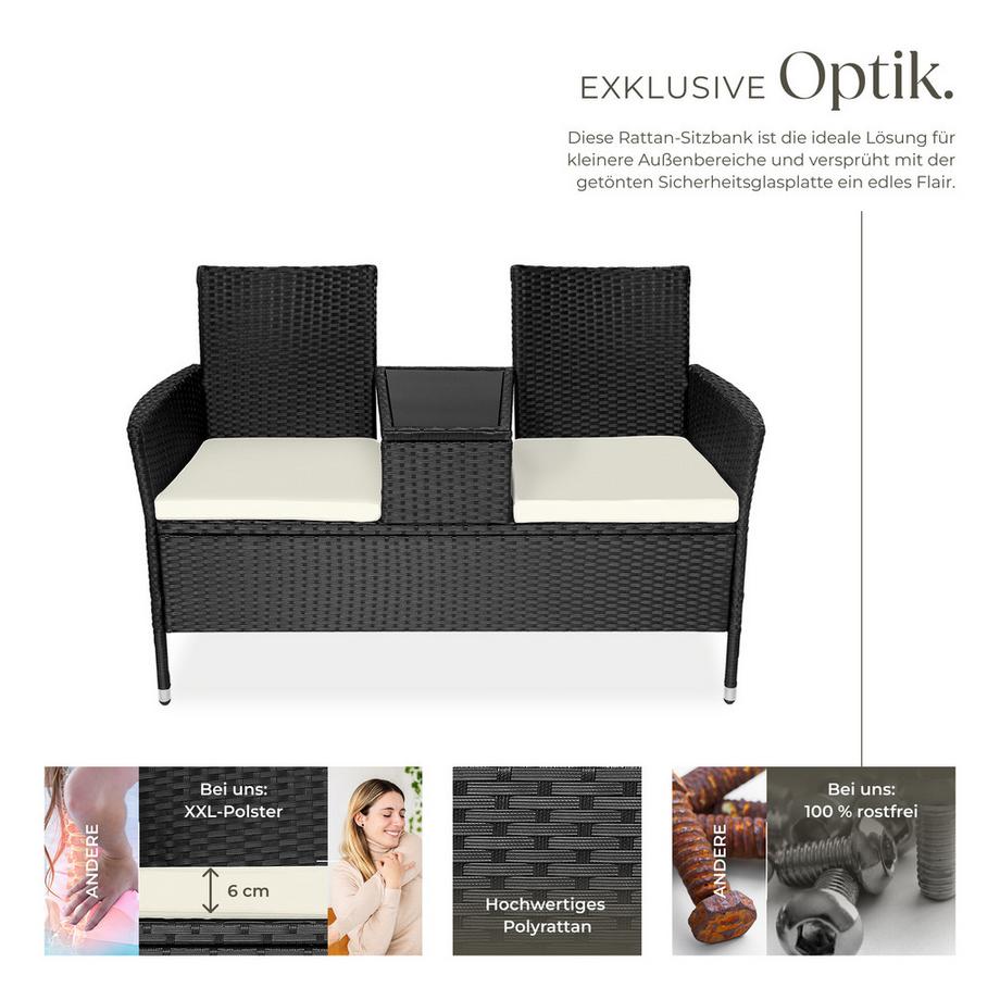 Tectake Rattan Gartensitzbank Narbonne 2-Sitzer widerstandsfähig  
