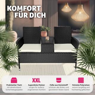 Tectake Rattan Gartensitzbank mit Tisch  