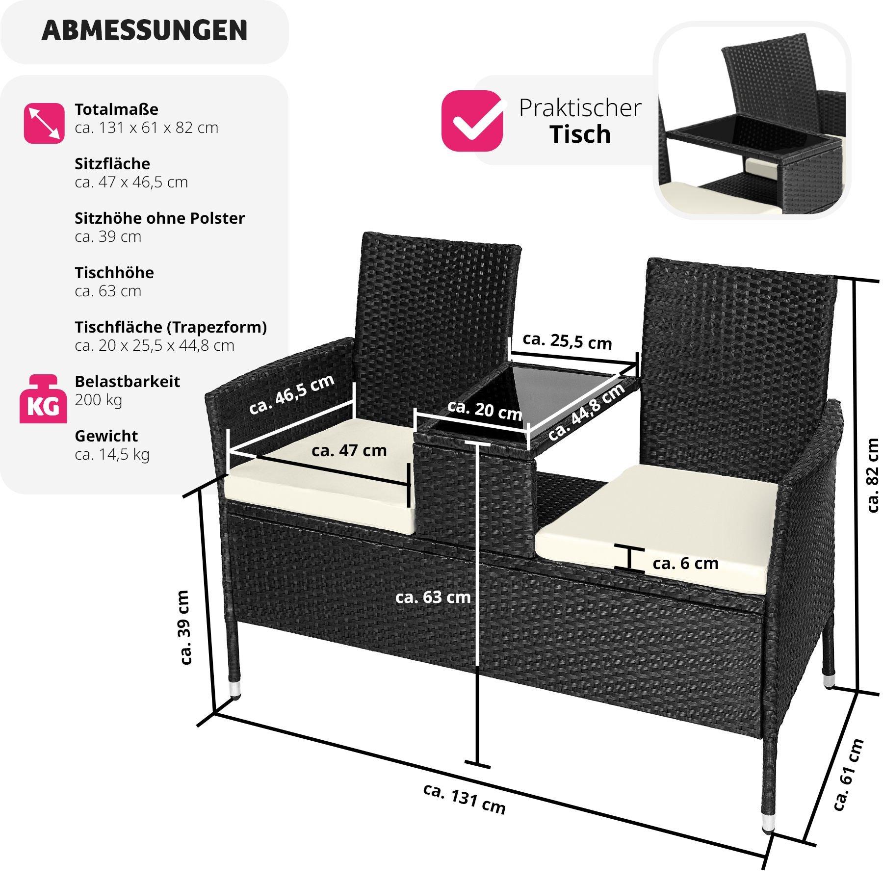 Tectake Rattan Gartensitzbank mit Tisch  