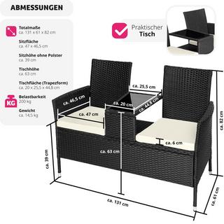 Tectake Rattan Gartensitzbank mit Tisch  