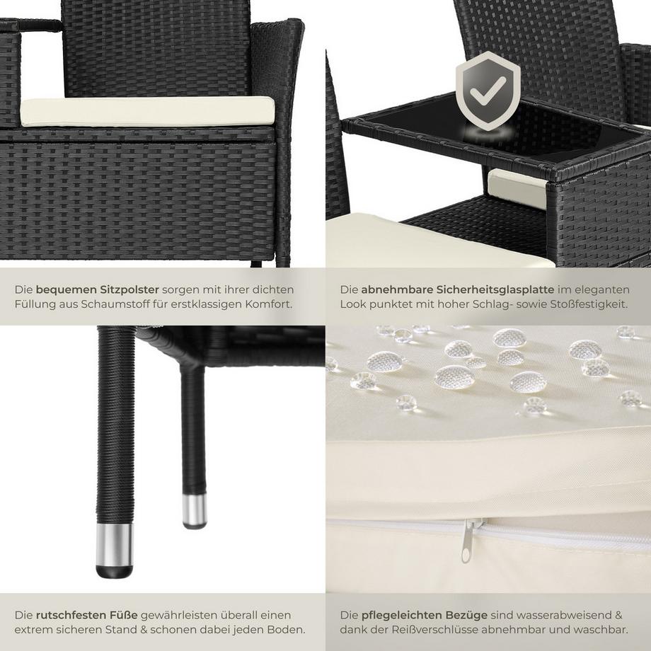 Tectake Rattan Gartensitzbank Narbonne 2-Sitzer widerstandsfähig  