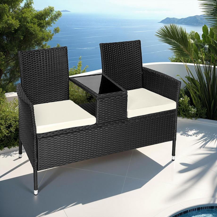 Tectake Rattan Gartensitzbank Narbonne 2-Sitzer widerstandsfähig  
