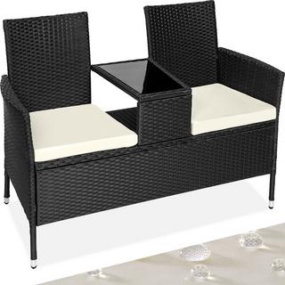 Tectake Rattan Gartensitzbank mit Tisch  