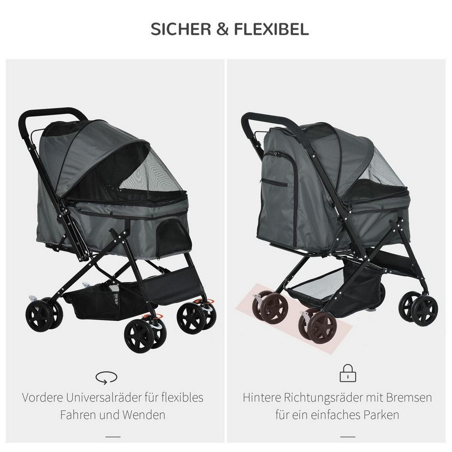 Northio  Hundebuggy Eleganter Hundewagen Für Kleine Hunde & Katzen, Pet Stroller, Katzenbuggy, Oxford, Dunkelgrau, 76,5X52X95Cm 