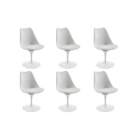 Vente-unique Lot de 6 chaises en polypropylène, tissu et métal - Blanc - XAFY  