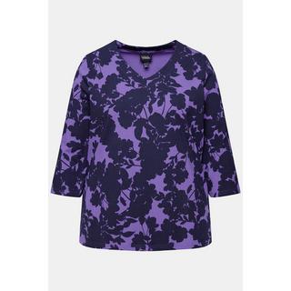 Ulla Popken  Shirt, Blüten, V-Ausschnitt, 3/4-Arm 