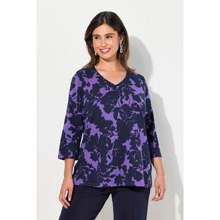 Ulla Popken  Shirt, Blüten, V-Ausschnitt, 3/4-Arm 